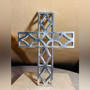 Vintage Pewter Metal Cross Wall Art